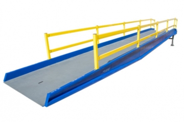Beacon Brand Pallet Jack Yard Ramp allows loading and unloading with a pallet jack for forklift when no loading dock is available. Unloading or loading a tracktor trailer is now simple with a yard ramp.